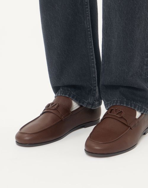 Valentino Garavani - Vlogo Signature Deer Leather Loafer - Brown - Man - Loafers And Driver