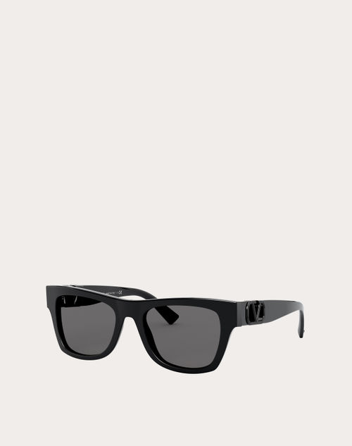 Valentino - Rectangular Acetate Frame With Vlogo - Black/gray - Eyewear