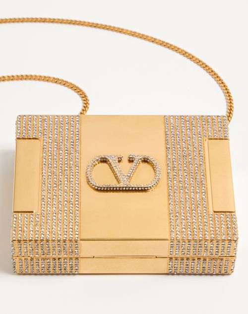 Valentino Garavani - Valentino Garavani Minaumorphe Minaudière In Metal With Swarovski® Crystals And Satin Case - Antique Brass/black - Woman - Clutches