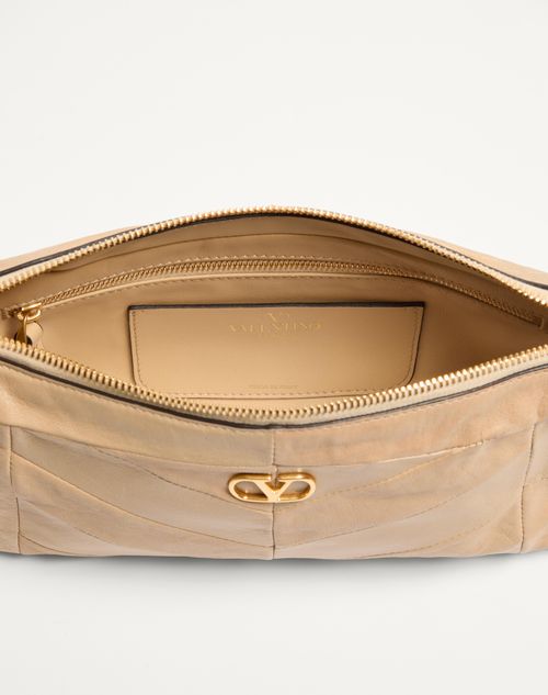 Valentino Garavani - Valentino Garavani Panthea Small Shoulder Bag In Nappa Leather With A Chevron Pattern - Gold Beige - Woman - Shoulder Bags