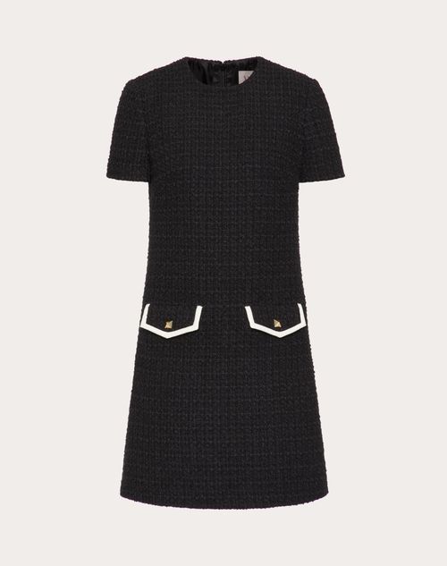 Valentino - Short Dress In Wool Tweed - Black/ivory - Woman - Dresses