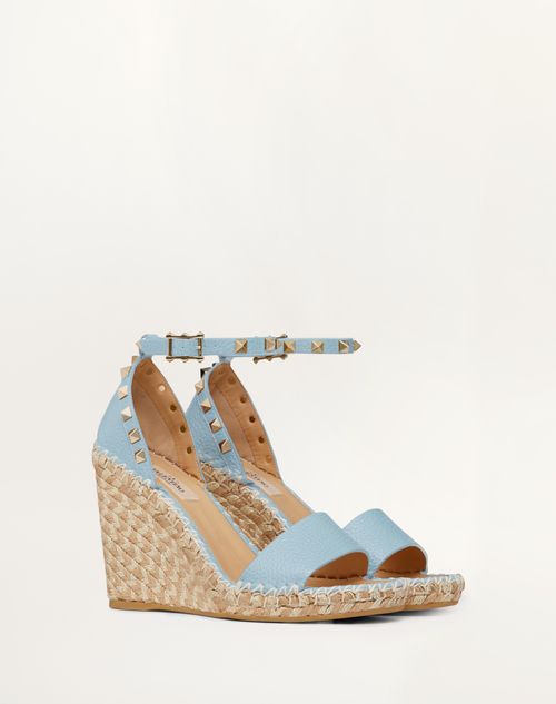 Rockstud Double Wedge Sandal In Grainy Calfskin 105mm for