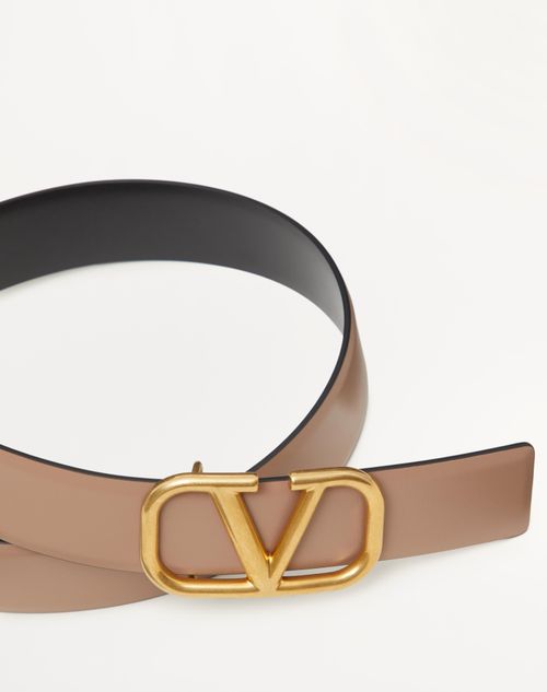 Valentino Garavani - Ceinture Réversible Vlogo Signature En Veau Brillant, Hauteur 30 mm - Marron Fumé/noir - Femme - Ceintures