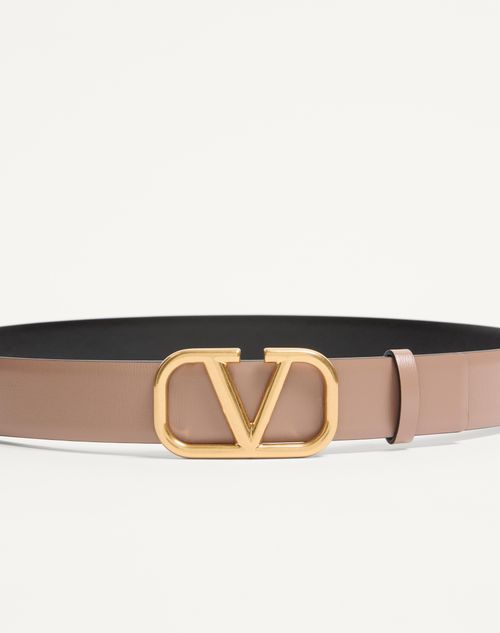 Valentino Garavani - Reversible Vlogo Signature Belt In Glossy Calfskin 30 Mm - Smokey Brown/black - Woman - Belts