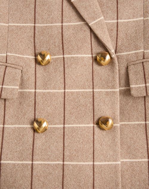 Valentino - Double-breasted Wool Blazer With Windowpane Pattern - Beige/maroon/ivory - Woman - Jackets And Blazers