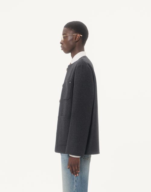 Valentino - Valentino Double Wool Caban With Metallic V Detail - Grey - Man - Outerwear