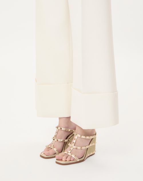 Valentino Garavani - Rockstud Wedge Sandal In Laminated Nappa With Cornely Embroidery 100mm - Platinum - Woman - Espadrilles - Shoes