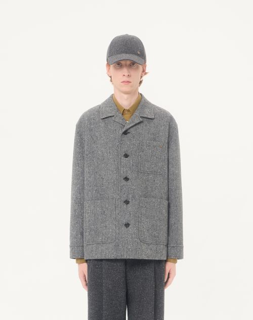 Valentino - Valentino Shirt Jacket In Boutonné Wool With Vgold - Grey - Man - Outerwear