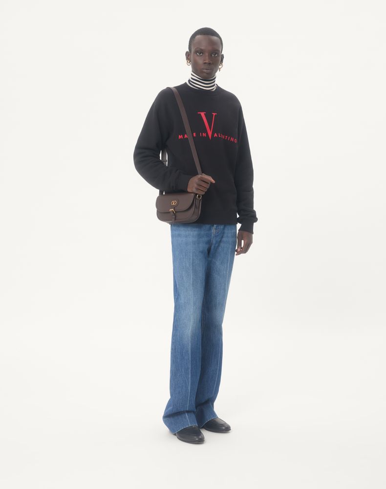 Valentino Cotton Crewneck Sweatshirt With Made In Print Man Black/Red Xl