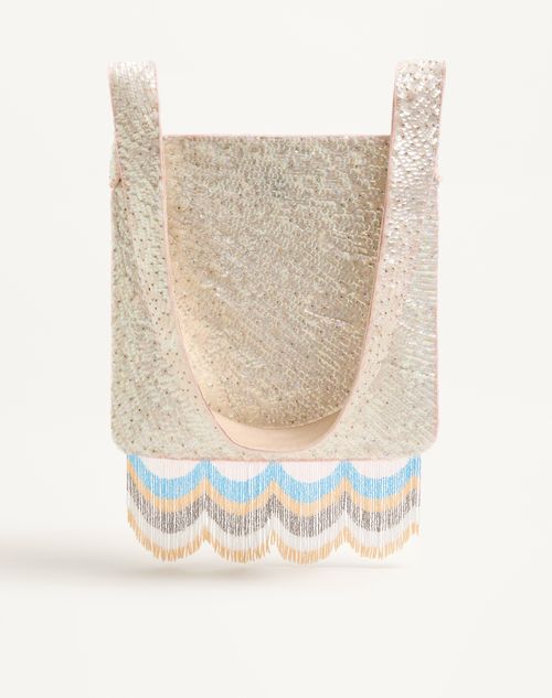 Valentino Garavani - Valentino Garavani Le Chat De La Maison Embroidered Shoulder Bag With Fringes - Butter - Woman - Shoulder Bags