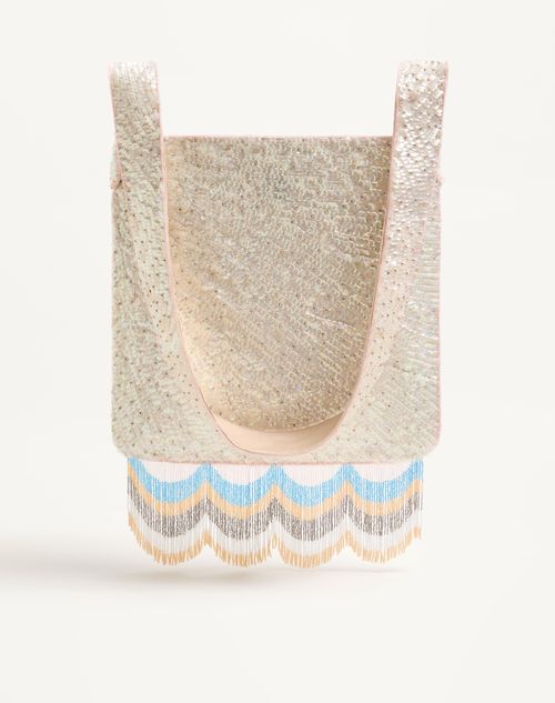 Valentino Garavani - Valentino Garavani Le Chat De La Maison Embroidered Shoulder Bag With Fringes - Butter - Woman - Shoulder Bags