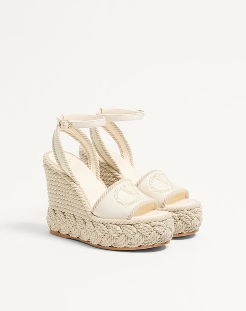 Valentino Garavani - Vlogo Torchon Wedge Sandal In Nappa 130mm - Ivory - Woman - Espadrilles And Wedges