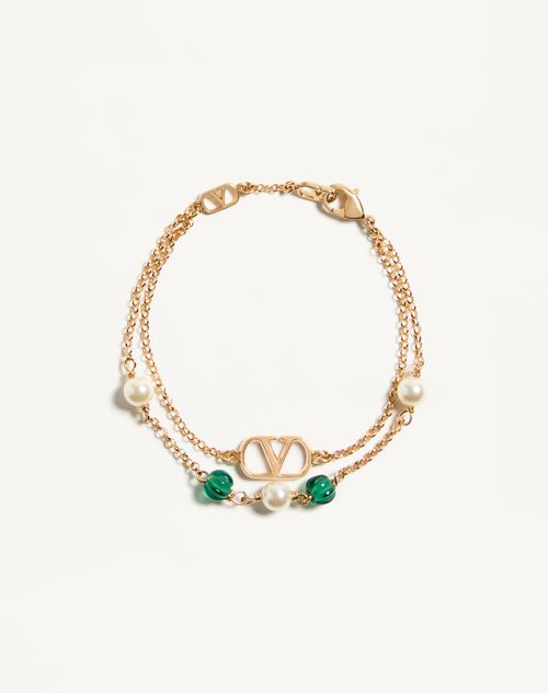 Valentino Garavani - Vlogo Signature Metal, Pearl And Knurled Glass Bracelet - Gold - Woman - Jewelry
