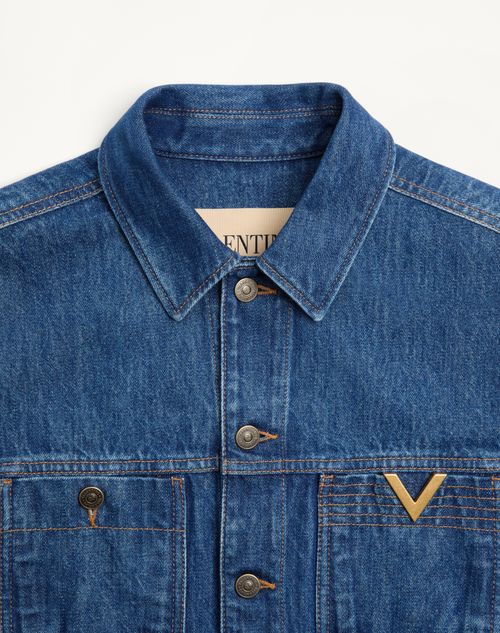 Valentino - Valentino Denim Jacket With Vgold - Blue - Man - Denim
