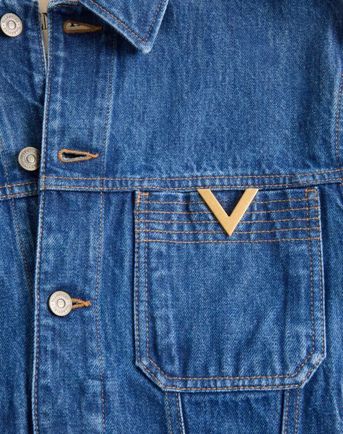 Valentino - Valentino Denim Jacket With Vgold - Blue - Man - Denim