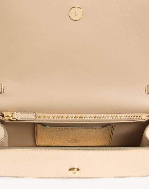 Valentino Garavani - Vlogo Signature Mini Shoulder Bag In Laminated Grainy Calfskin With Jewel Logo - Gold/crystal - Woman - Wallets And Small Leather Goods