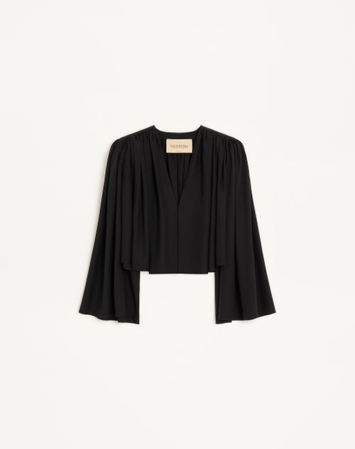 Valentino - Satin Sablé Jacket With Gathered Detail - Black - Woman - Jackets And Blazers
