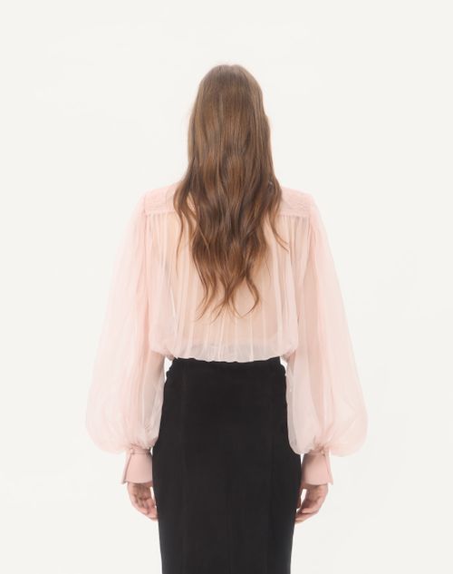 Valentino - Embroidered Organza Top - Pink - Woman - Shirts & Tops