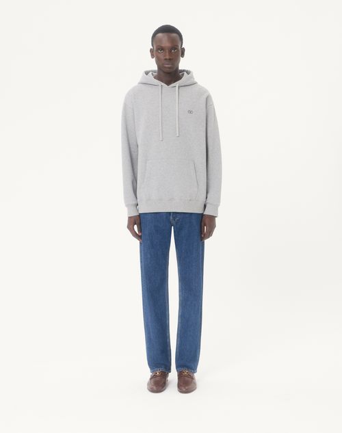 Valentino - Valentino Cotton Hoodie With Vlogo Embroidery - Grey - Man - T-shirts And Sweatshirts