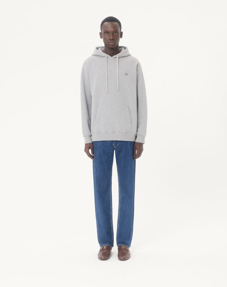 Valentino Cotton Hoodie With Vlogo Embroidery Man Grey Xxl