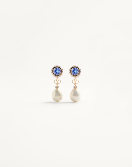 Valentino Garavani - Vlogo Signature Earrings In Metal, Enamel, Pearls And Crystals - Gold/cream - Woman - Accessories