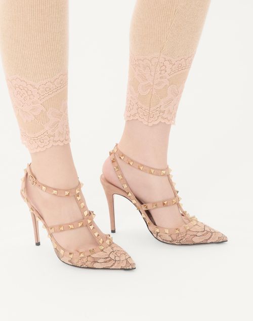 Valentino Garavani - Rockstud Lace Pump With Straps 100 Mm - Skin - Woman - Pumps