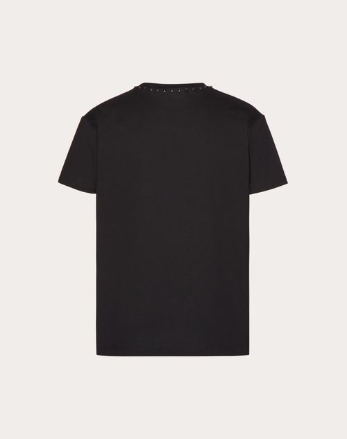 Valentino - Cotton Crewneck T-shirt With Black Untitled Studs - Black - Man - Tshirts And Sweatshirts