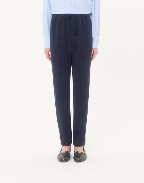 Valentino - Valentino Acetate Jogging Trousers With Vlogo Signature Embroidery - Navy/beige - Man - Activewear