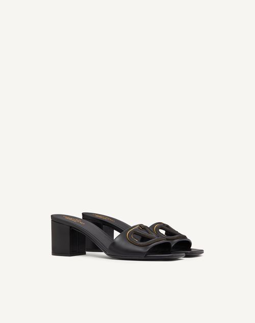 Valentino Garavani - Vlogo Cut-out Slide Sandal In Calfskin 60mm - Black/antique Brass - Woman - Sandals
