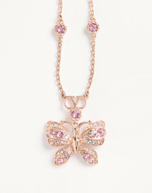 Valentino Garavani - Flutterby Metal And Swarovski Crystals Necklace® - Rose Gold/crystal - Woman - Jewellery