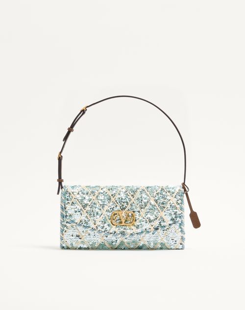 Valentino Garavani - Valentino Garavani Devain Small Shoulder Bag With Rhombelle Embroidery - Sky Blue - Woman - Shoulder Bags