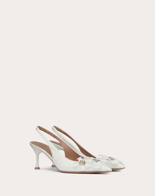 Valentino Garavani - Valentino Garavani Fleur-lumière Slingback Pump In Patent Leather 70mm - White - Woman - Woman Shoes Sale