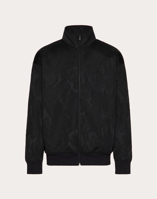 Valentino - Sudadera De Acetato Con Cuello Alto Con Cremallera Y Estampado Camounoir En Toda La Prenda - Negro - Hombre - Camisetas Y Sudaderas