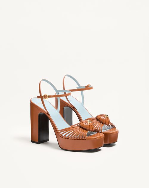 Valentino Garavani - Coeur Royal Platform Sandal In Kidskin 115mm - Roasted Pecan - Woman - Sandals
