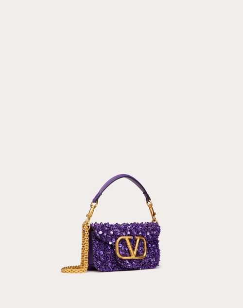 Valentino Garavani - Small Locò Shoulder Bag With 3d Embroidery - Astral Purple - Woman - Valentino Garavani Loco