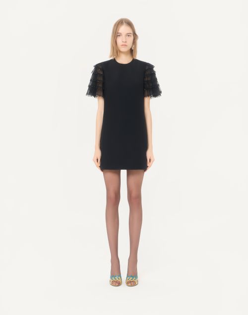 Valentino - Valentino Short Dress In Embroidered Crepe Couture - Black - Woman - Dresses