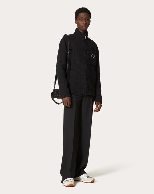 Valentino - Felpa In Tweed Di Cotone Con Zip E Patch Vlogo Signature - Nero - Uomo - Abbigliamento