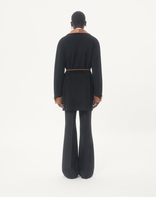 Valentino - Valentino Belted Jacket In Wool And Cashmere Cloth With Embroidered Valentino Patch - Black - Man - Outerwear