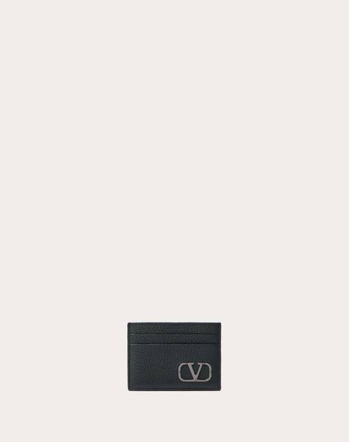 Valentino Garavani - Vlogo Type Card Holder In Grainy Calfskin - Mountain View - Man - Wallets And Small Leather Goods