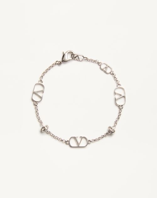 Valentino Garavani - Vlogo Signature Metal And Crystal Bracelet - Palladium/crystal - Woman - Jewellery