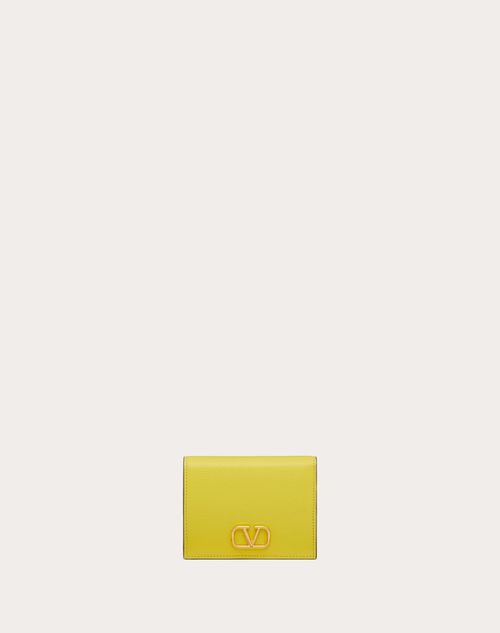 Valentino Garavani - Compact Vlogo Signature Grainy Calfskin Wallet - Cedar Yellow - Woman - Wallets And Small Leather Goods