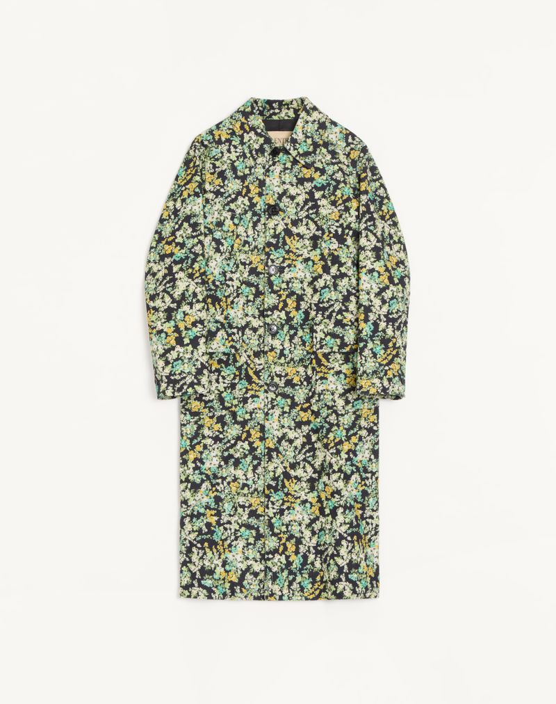 Manteau Droit Drill Coton Papier Floral Noir/Multicolore — Valentino