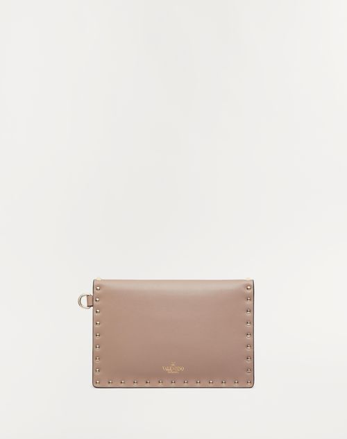 Valentino Garavani - Rockstud Calfskin Pouch - Poudre - Woman - Valentino Garavani Rockstud