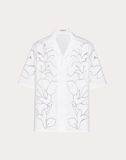 Valentino - Cotton Poplin Bowling Shirt With Floral Cut-out Embroidery - White - Man - Man Sale