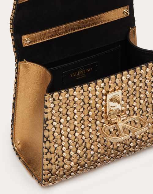 Mini Vsling Handbag With 3d Embroidery for Woman in Bronzed Gold