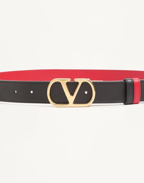 Valentino Garavani - Vlogo Signature Reversible Shiny Calfskin Belt - 30mm / 1.2 In. - Black/pure Red - Woman