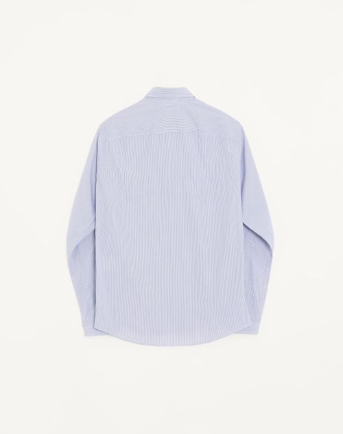 Valentino - Valentino Striped Cotton Shirt With Valentino Embroidery - Azure/white - Man - Shirts