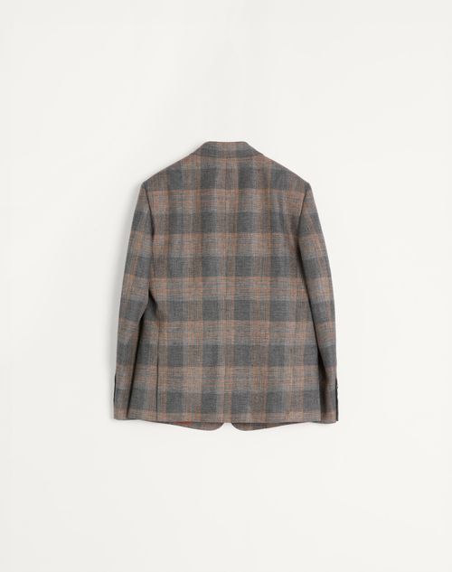 Valentino - Valentino Single-breasted Linen Jacket With Check Pattern - Grey - Man - Coats And Blazers