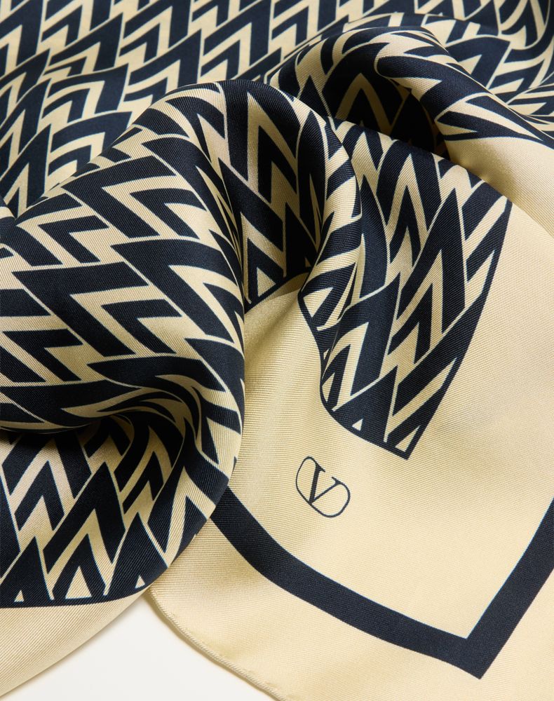 Valentino Garavani Toute La V Silk Scarf Woman Navy/Ivory Uni
