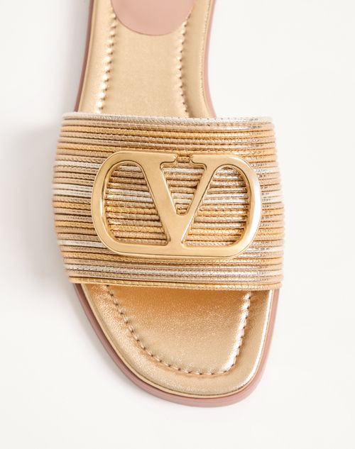 Valentino Garavani - Sandalo Slide Vlogo Signature Metallizzato Con Ricamo Cornely - Oro - Donna - Sandali